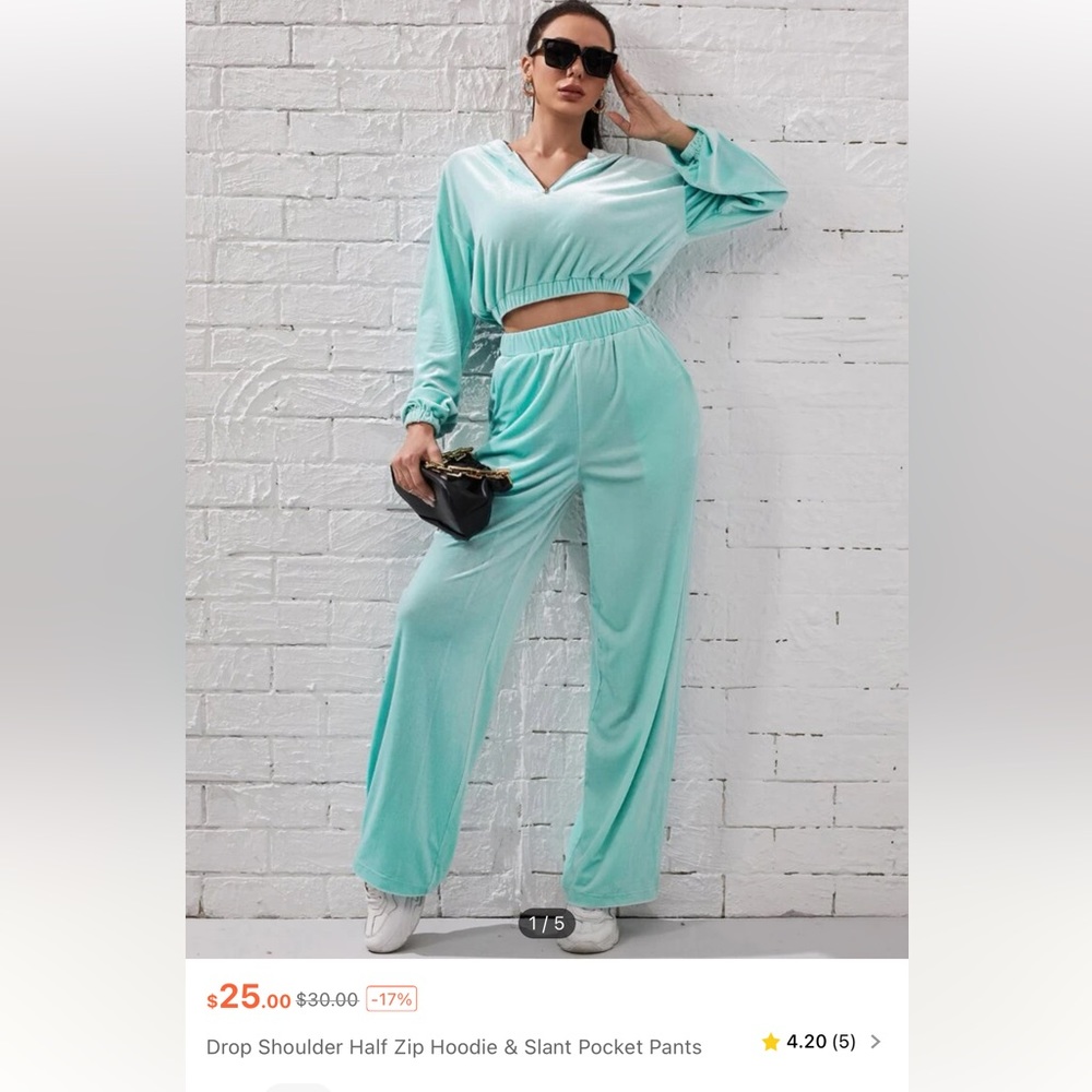 Drop Shoulder Half Zip Hoodie & Slant Pocket Pants